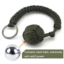 tactical paracord self defense keychain with steel ball monkey fist