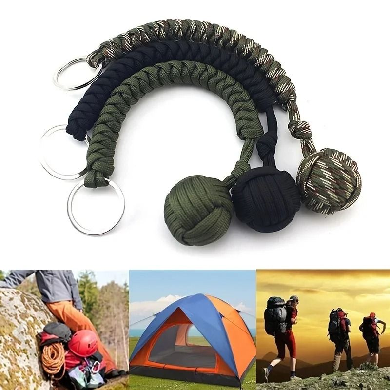 Black Tactical Monkey Fist Self Defense Keychain With Steel Core 4