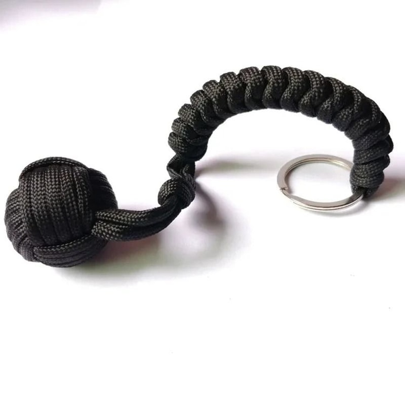 Black Tactical Monkey Fist Self Defense Keychain With Steel Core 6
