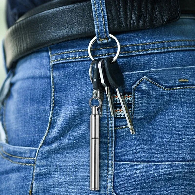 Mini Stainless Steel Telescopic Keychain Pen For Everyday Carry Writing 3