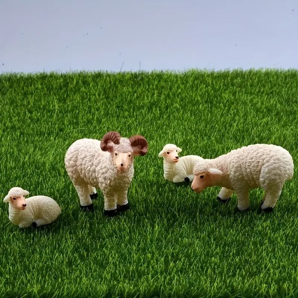 Mini Resin Sheep Family Figurine Set 4pcs Cute Micro Landscape Decor For Desk And Garden 0