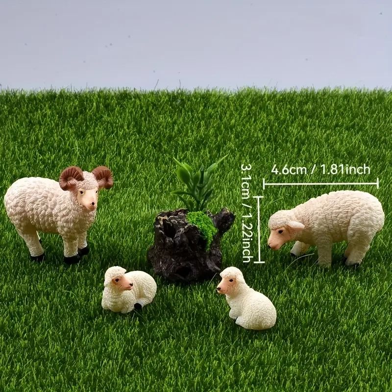 Mini Resin Sheep Family Figurine Set 4pcs Cute Micro Landscape Decor For Desk And Garden 2