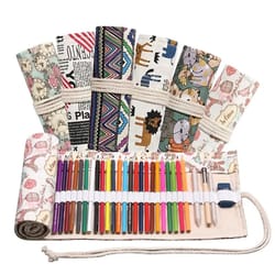 canvas roll up pencil case with 12 slots for organized school and art supplies