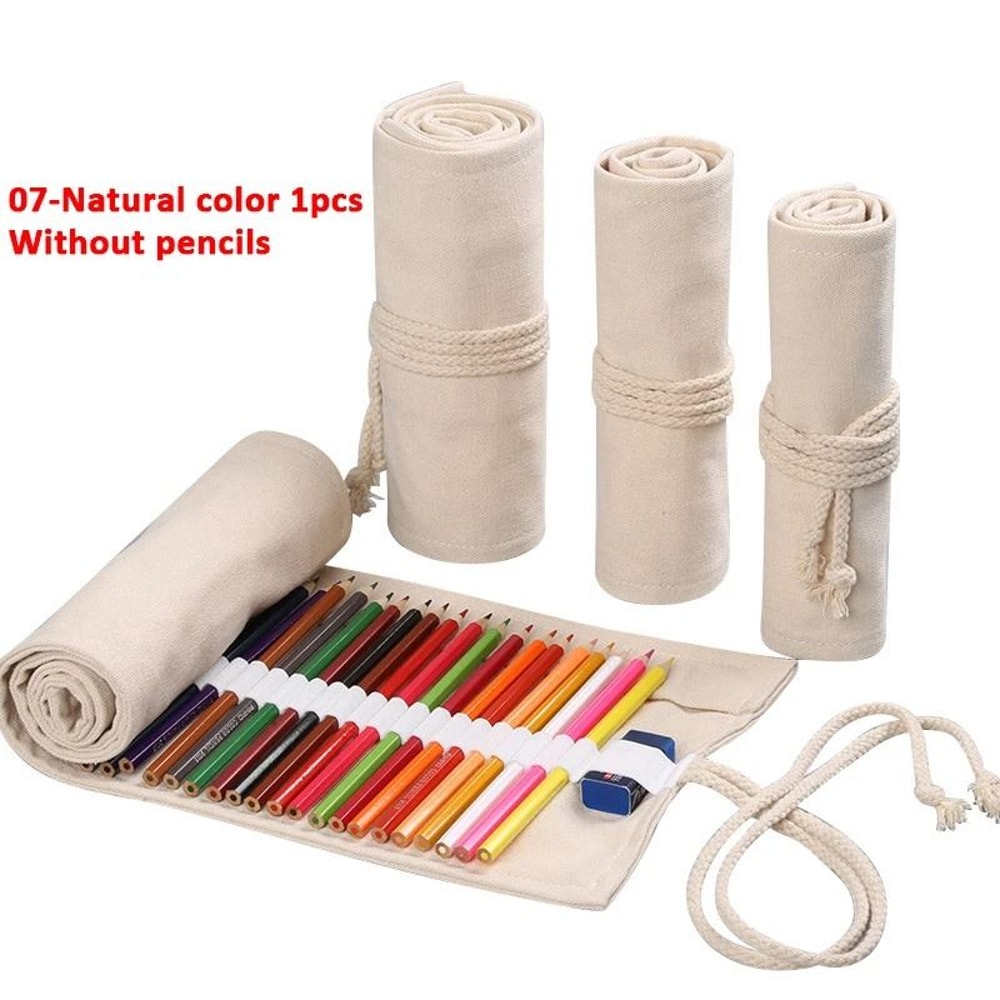 Canvas Roll Up Pencil Case With 12 Slots For Organized School And Art Supplies 12