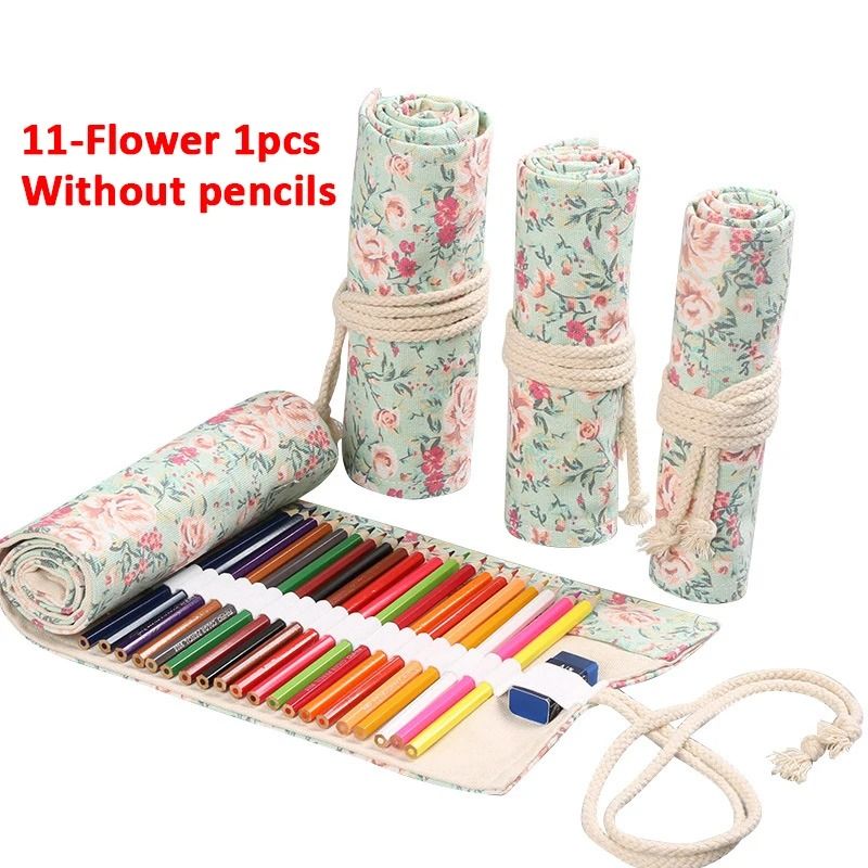 Canvas Roll Up Pencil Case With 12 Slots For Organized School And Art Supplies 16