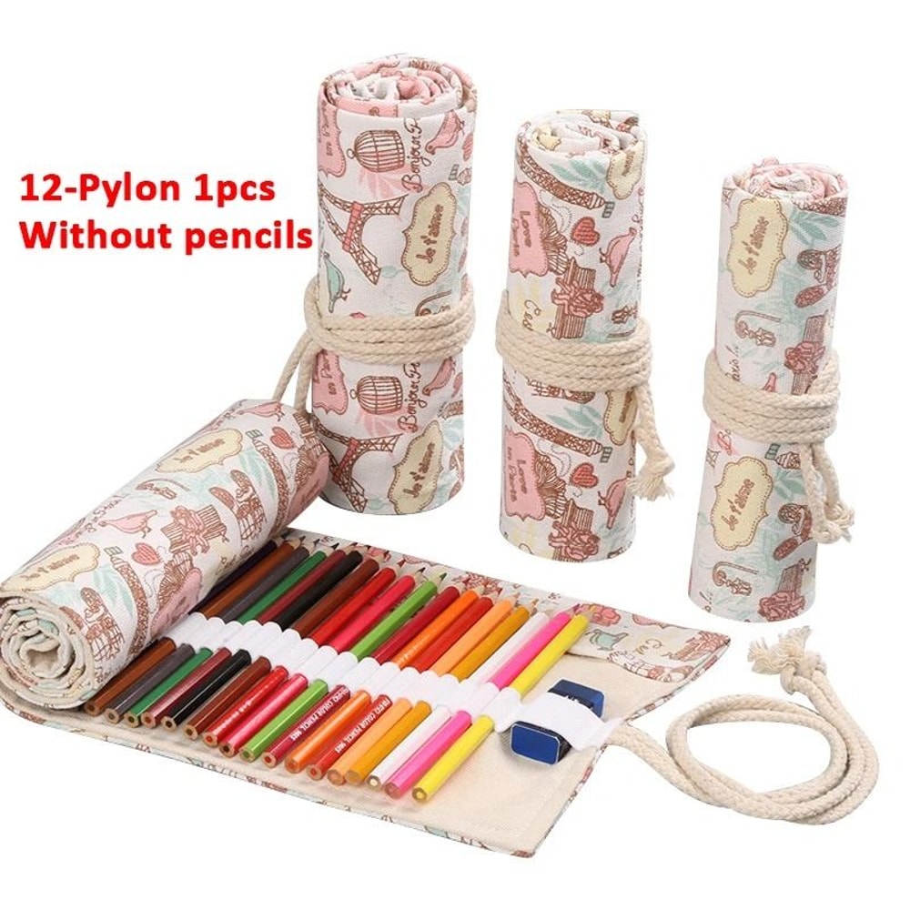 Canvas Roll Up Pencil Case With 12 Slots For Organized School And Art Supplies 17