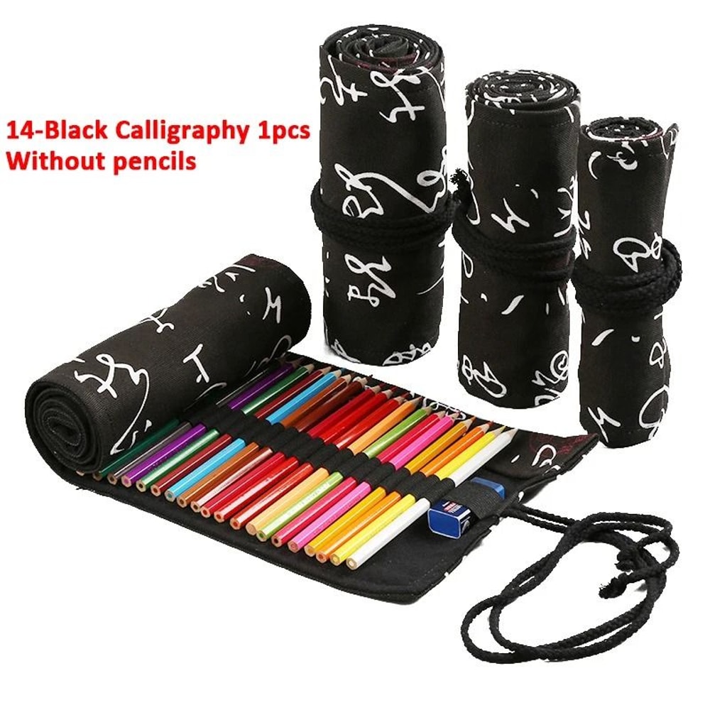 Canvas Roll Up Pencil Case With 12 Slots For Organized School And Art Supplies 19