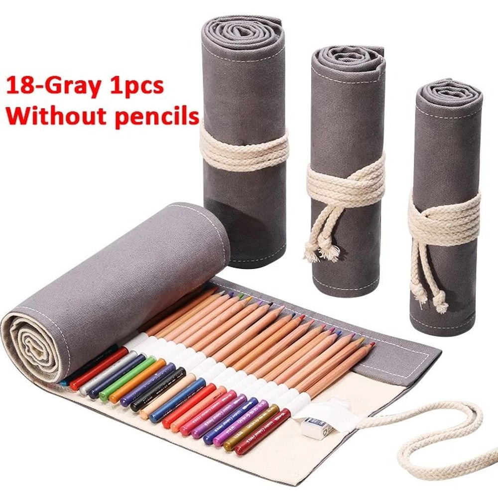Canvas Roll Up Pencil Case With 12 Slots For Organized School And Art Supplies 23