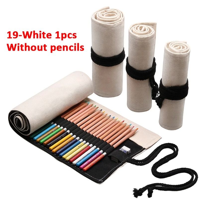 Canvas Roll Up Pencil Case With 12 Slots For Organized School And Art Supplies 24