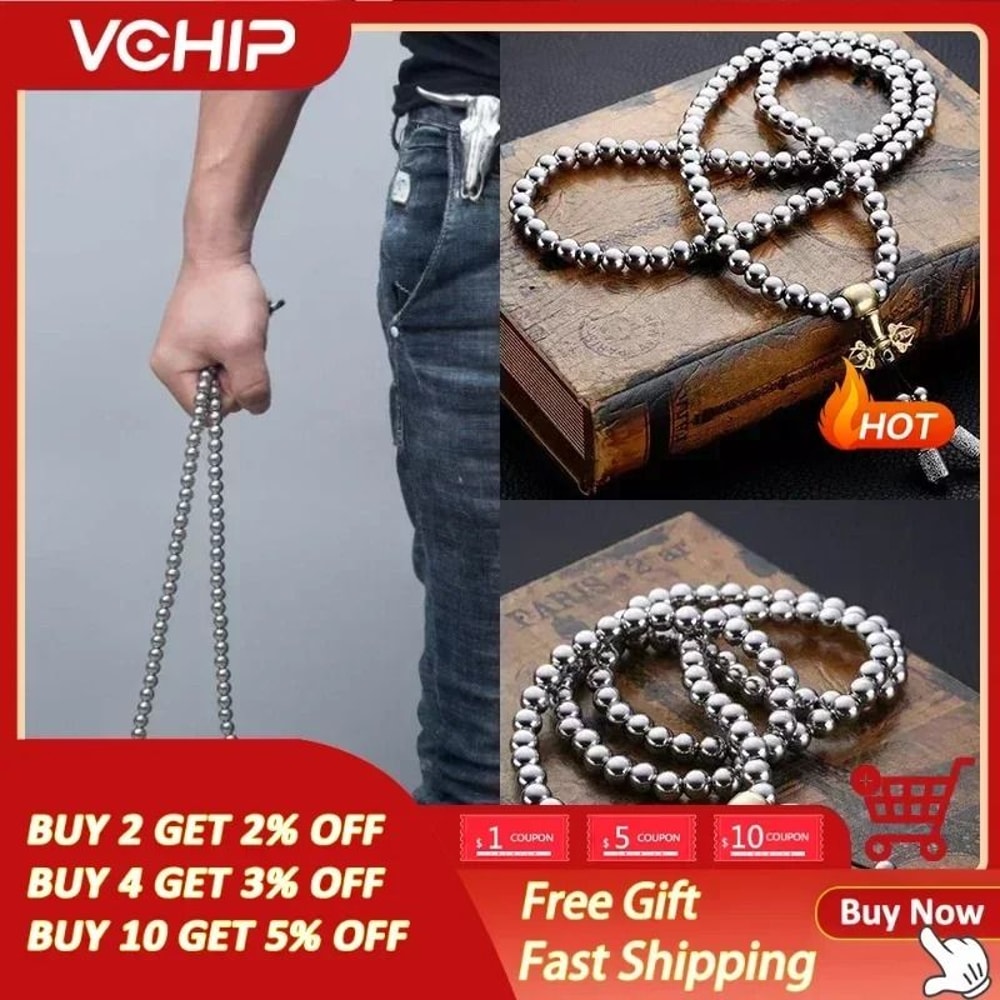 Tactical Steel Buddha Bead Necklace For Everyday Carry Protection And Survival 0