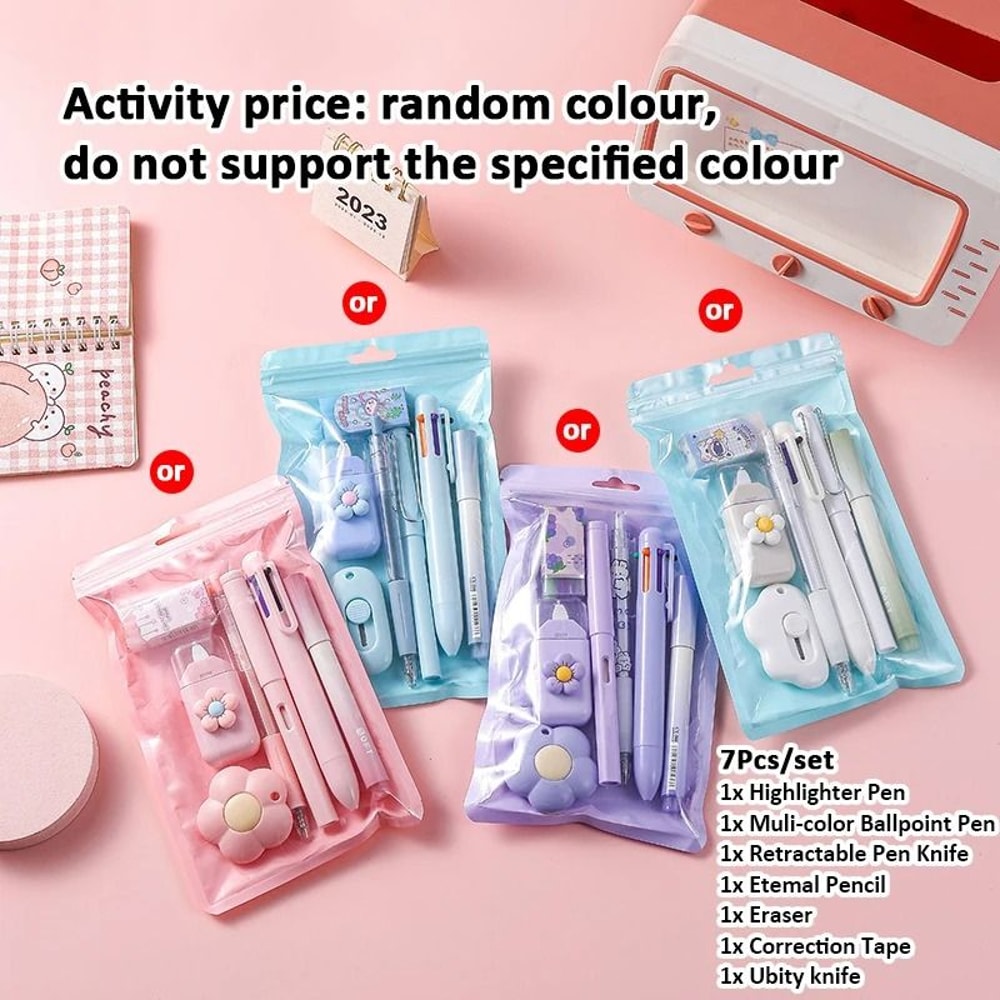 7 In 1 Kids Stationery Set With Pencil Eraser Ruler And School Essentials 7