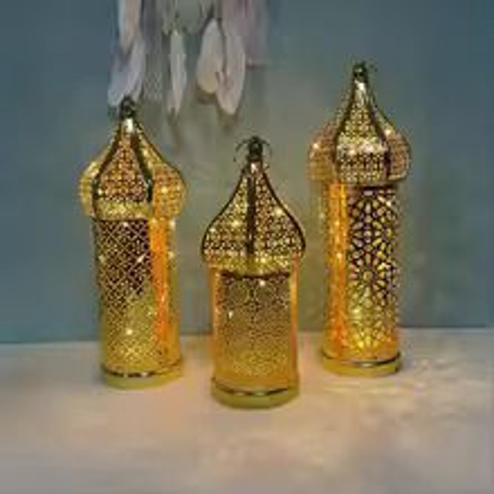 Moroccan Gold Hollow Iron Lantern Ramadan Decorative Light Ornament 0
