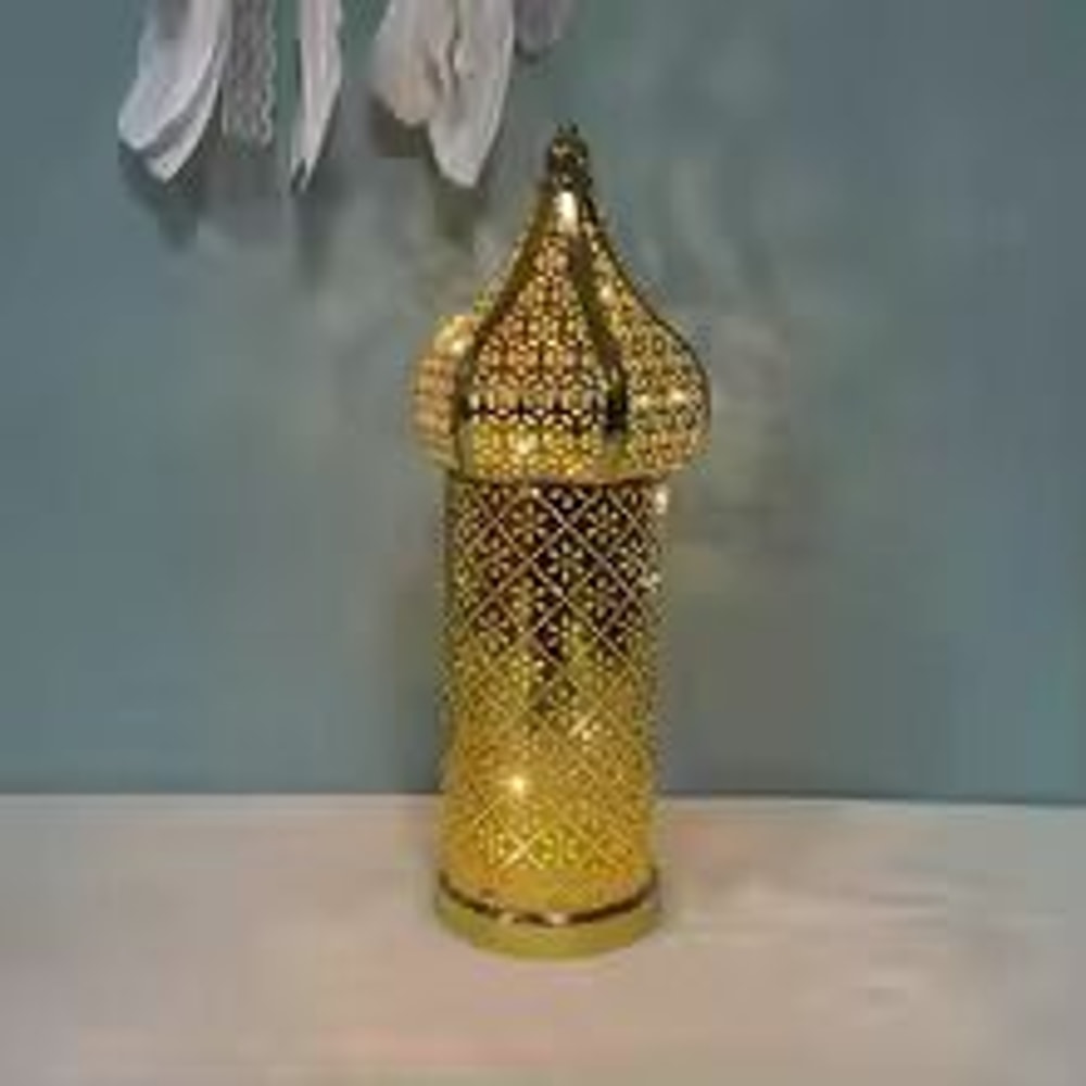 Moroccan Gold Hollow Iron Lantern Ramadan Decorative Light Ornament 7