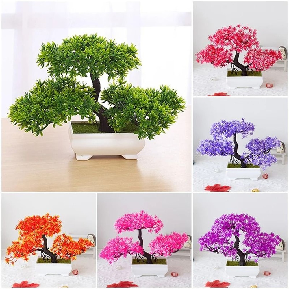 Mini Artificial Bonsai Desk Plant Realistic Plastic Potted Decor 0