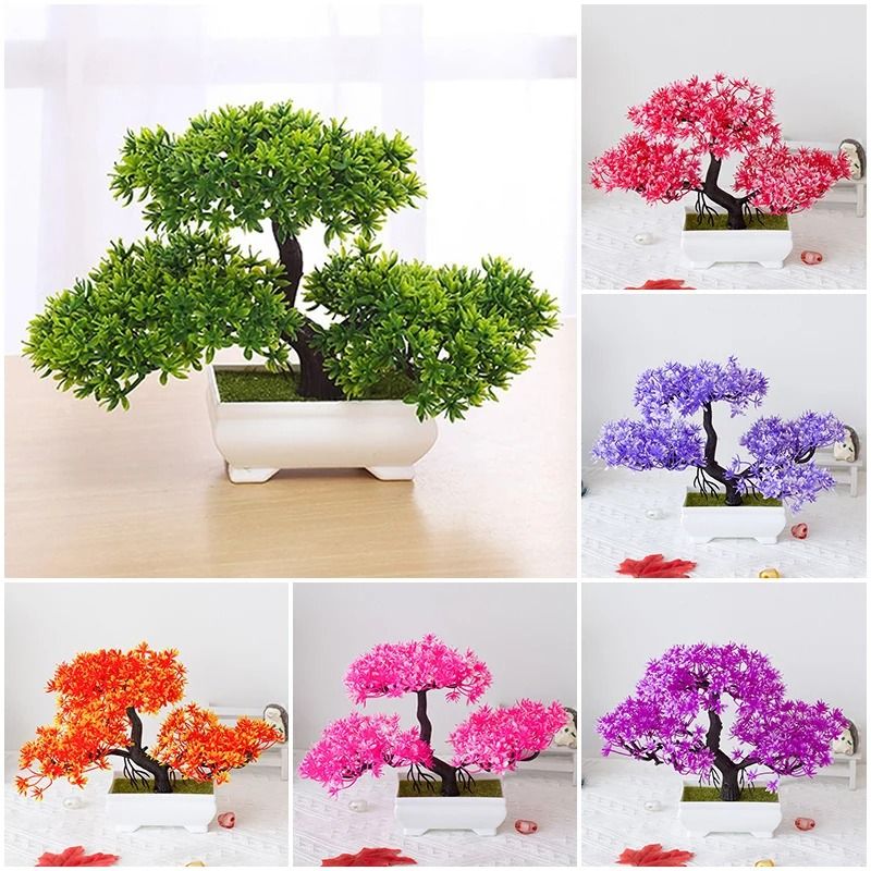 Mini Artificial Bonsai Desk Plant Realistic Plastic Potted Decor 0