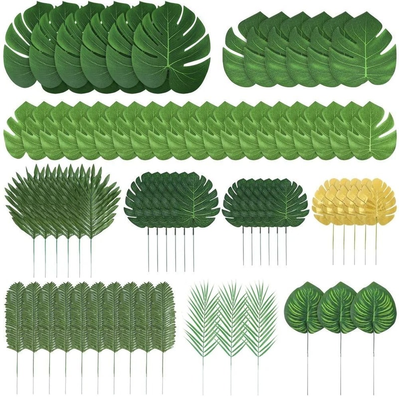 Tropical Palm Leaves Party Decor Set Artificial Jungle Safari Leaves With Stems 0