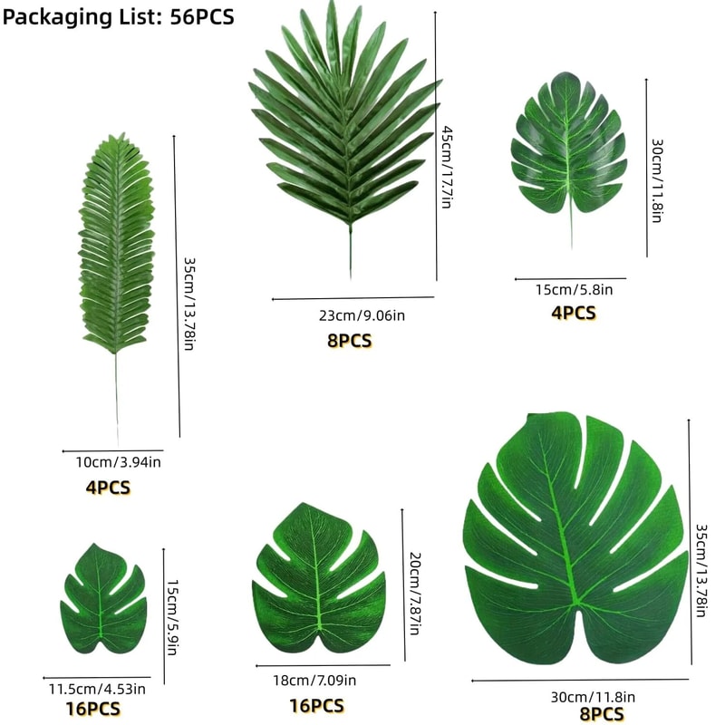 Tropical Palm Leaves Party Decor Set Artificial Jungle Safari Leaves With Stems 14