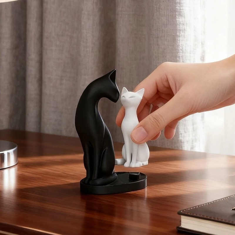Black And White Cat Sculpture Modern Desk Home Decor Accent 3