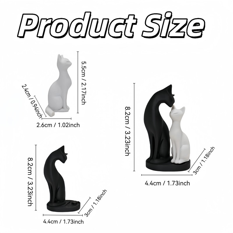 Black And White Cat Sculpture Modern Desk Home Decor Accent 5