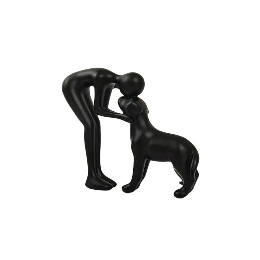 Elegant Black Dog And Owner Sculpture Minimalist Home Decor Accent 7