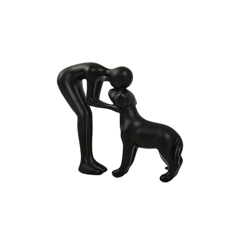 Elegant Black Dog And Owner Sculpture Minimalist Home Decor Accent 7