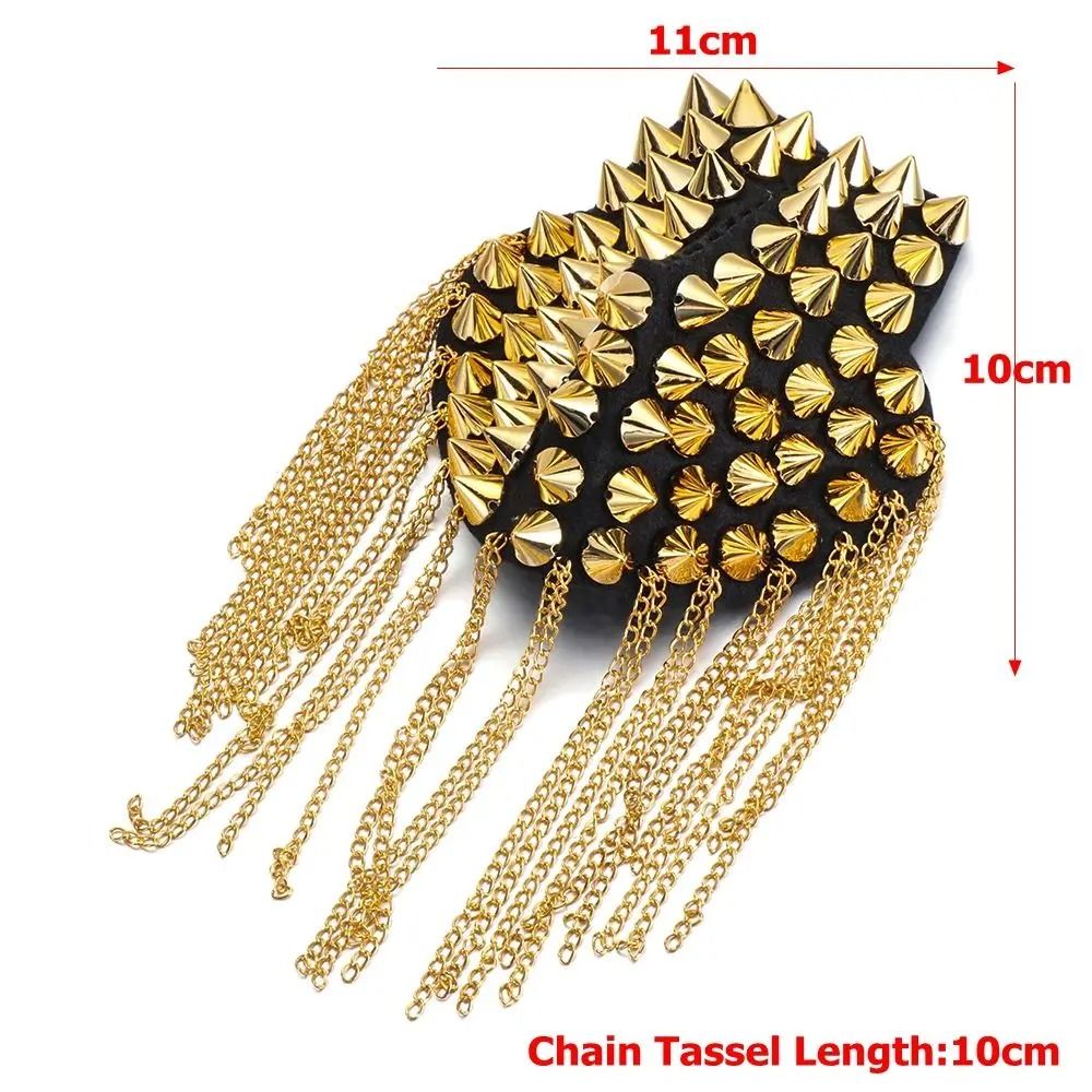 Punk Chain Tassel Shoulder Epaulet Brooch Pair With Rivet Metal Statement Design 2