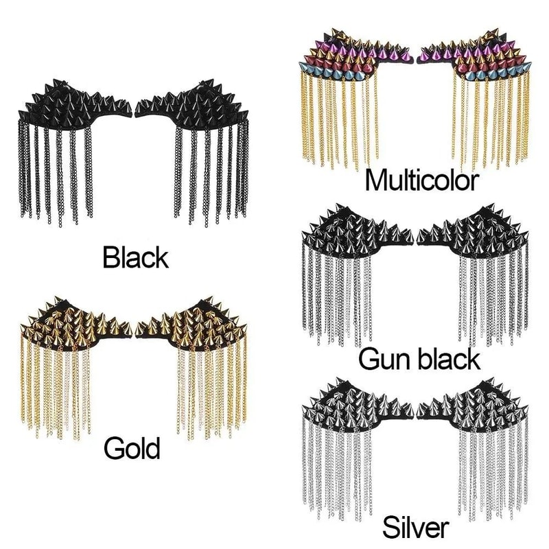 Punk Chain Tassel Shoulder Epaulet Brooch Pair With Rivet Metal Statement Design 5