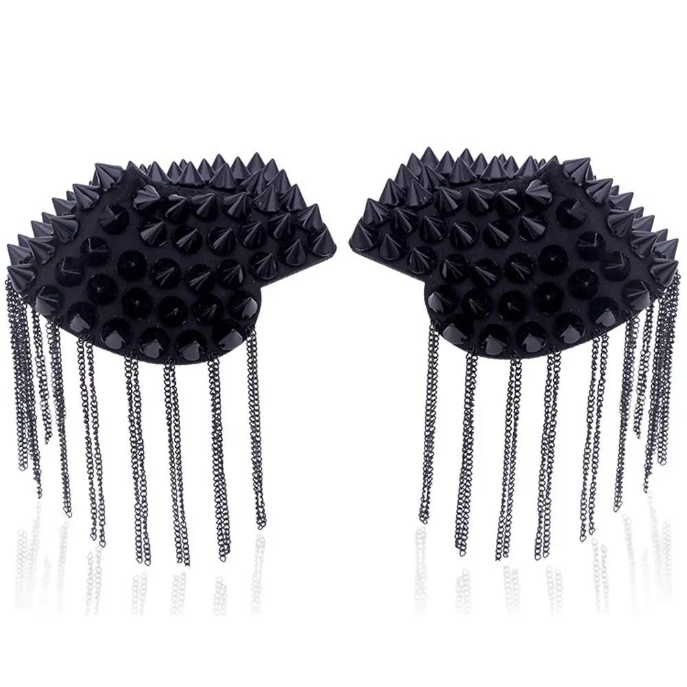 Punk Chain Tassel Shoulder Epaulet Brooch Pair With Rivet Metal Statement Design 6