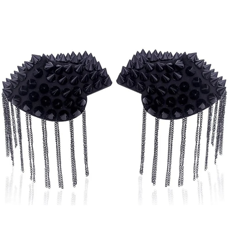 Punk Chain Tassel Shoulder Epaulet Brooch Pair With Rivet Metal Statement Design 6