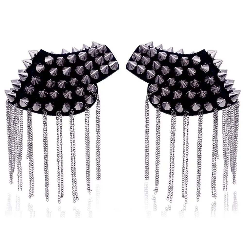 Punk Chain Tassel Shoulder Epaulet Brooch Pair With Rivet Metal Statement Design 7