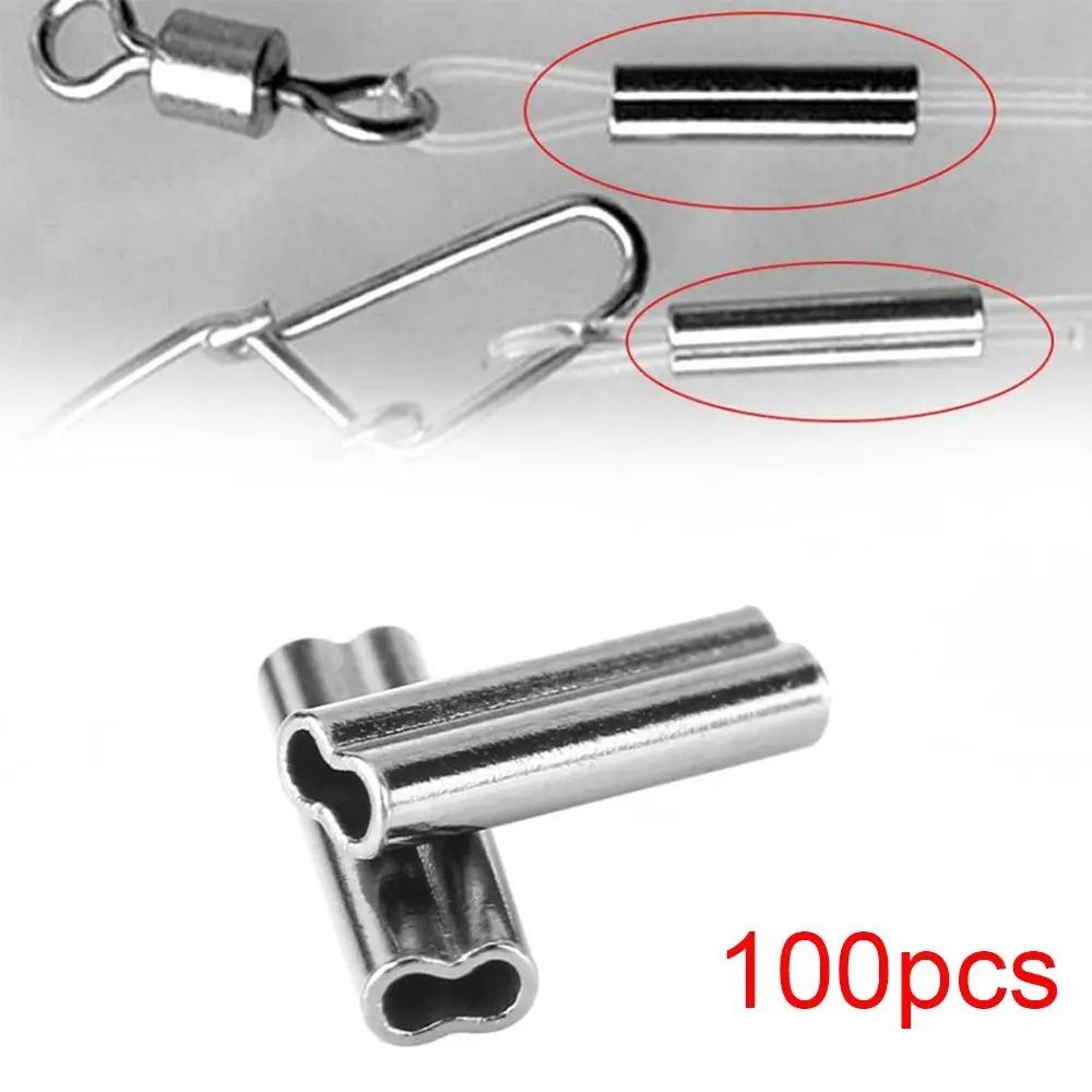 100PCS Fishing Double Barrel Crimp Sleeves Connector Kit For Wire Leader And Rigging 0
