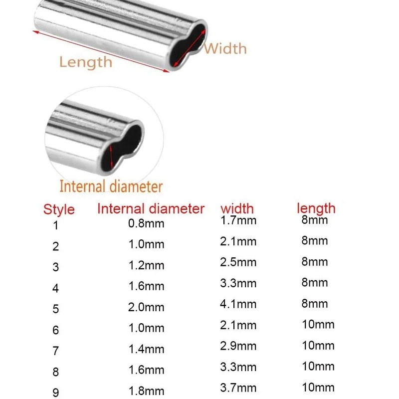 100PCS Fishing Double Barrel Crimp Sleeves Connector Kit For Wire Leader And Rigging 5