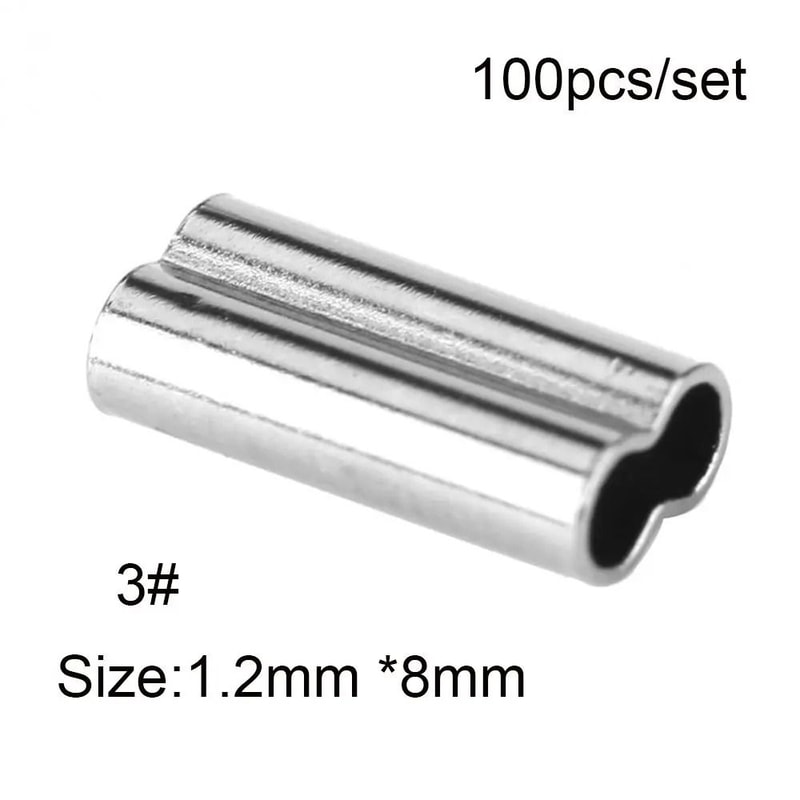 100PCS Fishing Double Barrel Crimp Sleeves Connector Kit For Wire Leader And Rigging 8