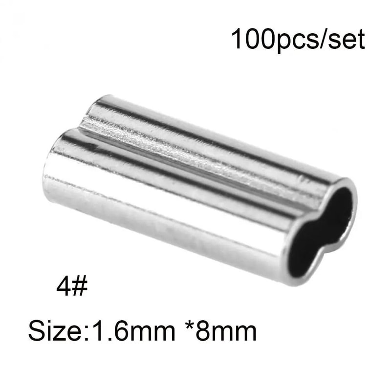100PCS Fishing Double Barrel Crimp Sleeves Connector Kit For Wire Leader And Rigging 9