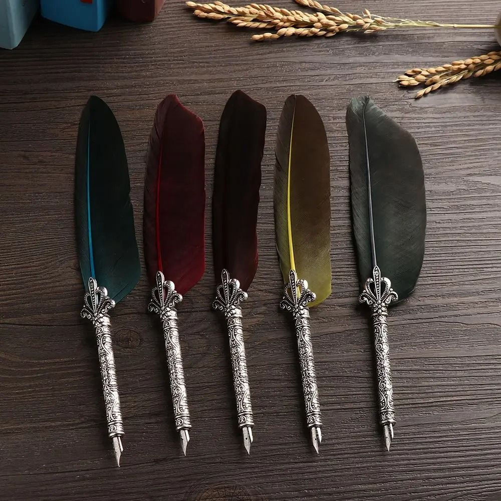 Vintage Feather Quill Pen Set Luxury Calligraphy Writing Kit With 5 Nibs Gift Box 3
