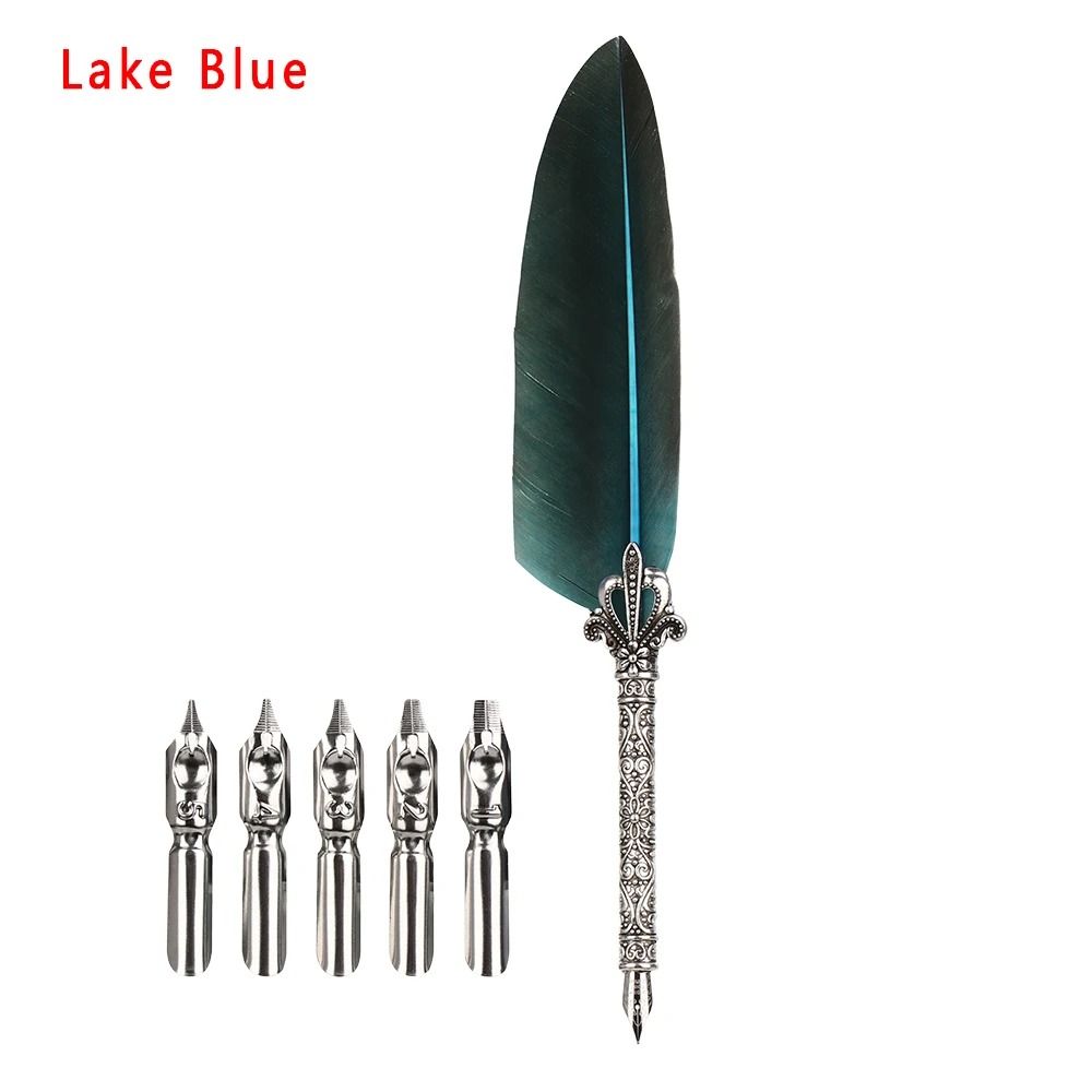 Vintage Feather Quill Pen Set Luxury Calligraphy Writing Kit With 5 Nibs Gift Box 11