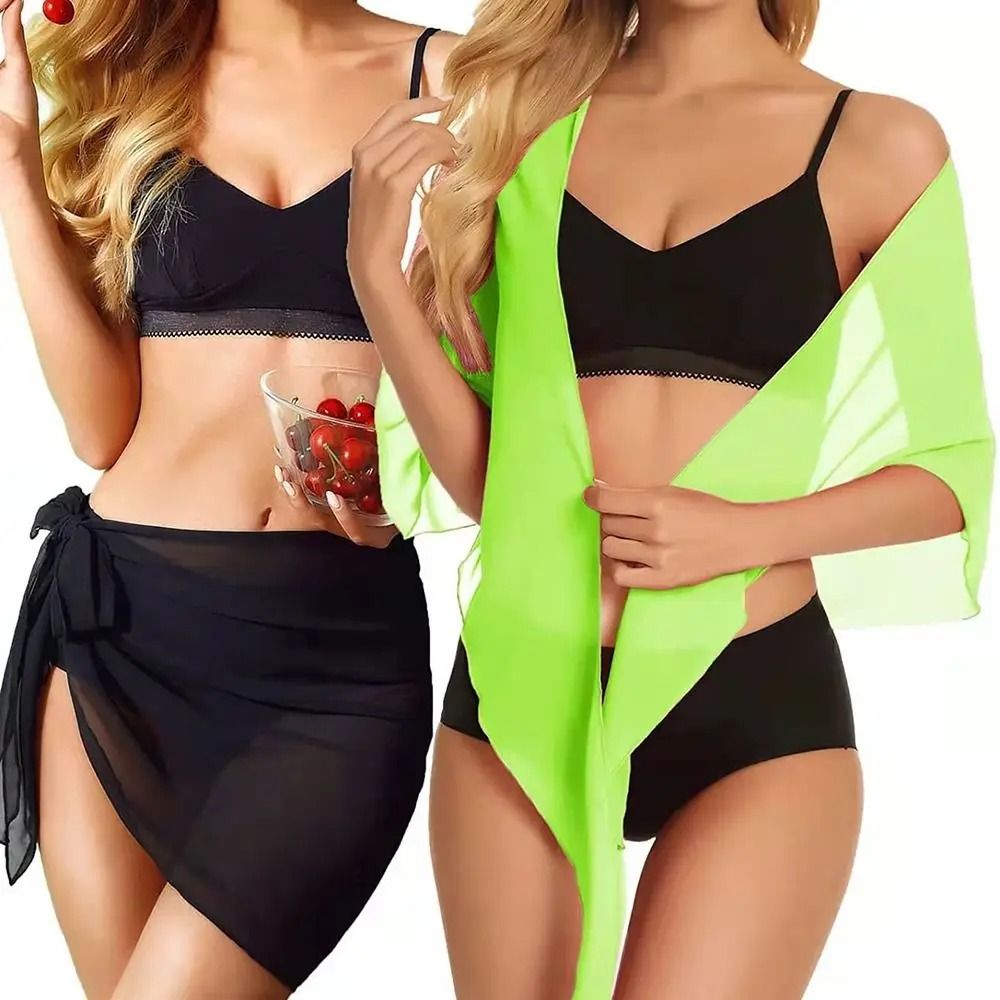 Sheer Chiffon Beach Sarong Wrap Short Bikini Cover Up Skirt For Women 2