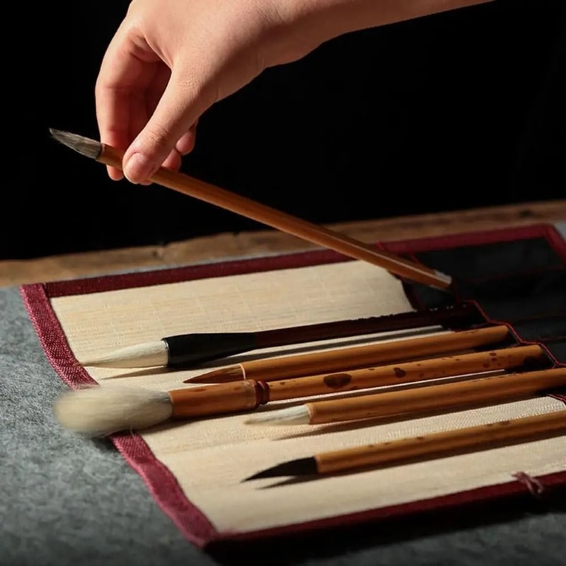 Retro Bamboo Calligraphy Brush Roll Up Case For Painting Art Supplies 5