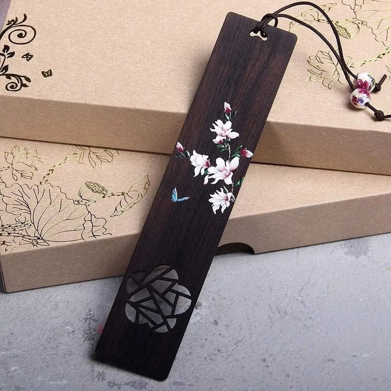 Chinese Style Ebony Wooden Bookmark With Retro Carved Design 8