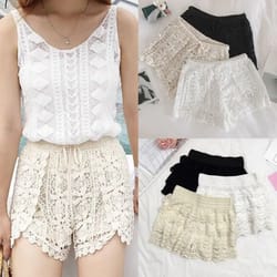 women's boho crochet lace-up shorts with high waist design