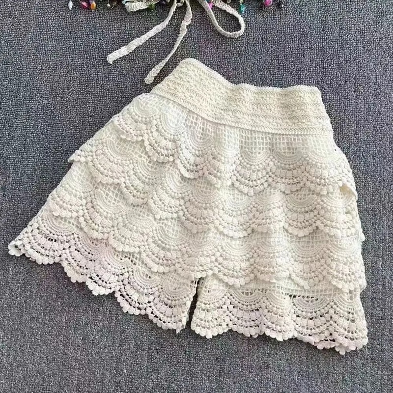 Womens Boho Crochet LaceUp Shorts With High Waist Design 8