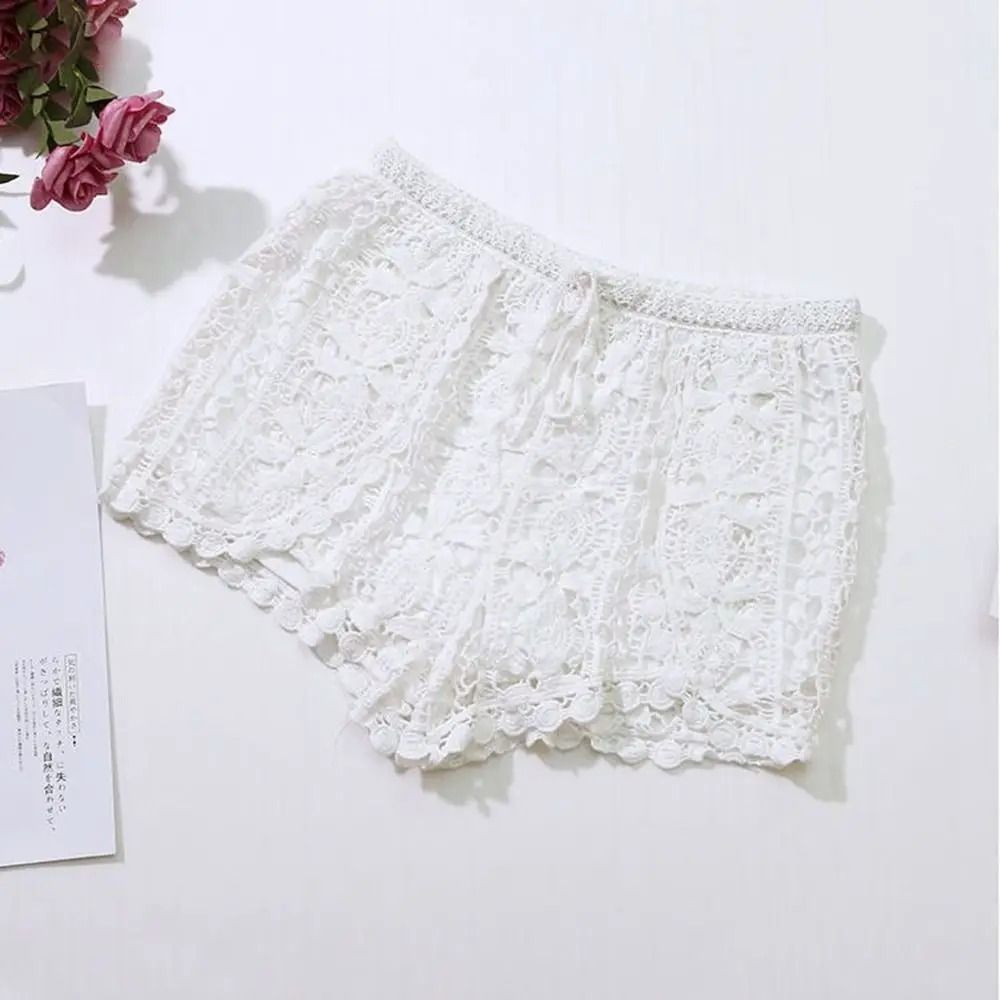 Womens Boho Crochet LaceUp Shorts With High Waist Design 9