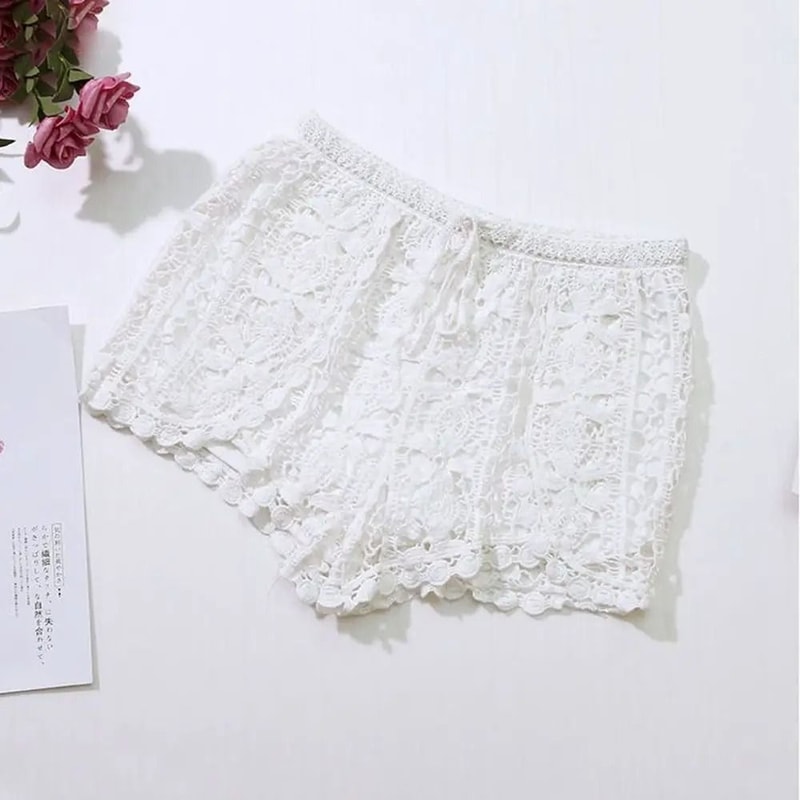 Womens Boho Crochet LaceUp Shorts With High Waist Design 9