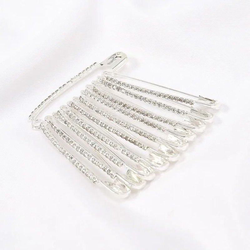Elegant Gold Rhinestone Safety Pin Brooch For Sweaters Shawls Hats 6