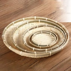 handmade woven bamboo tray basket for bread, fruit & home serving decor