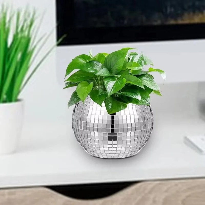 Silver Mirror Disco Ball Flower Pot Vase For Modern Home Decor 2
