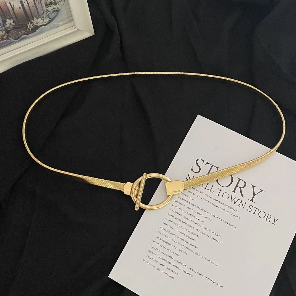 Womens Luxury Elastic Gold Leaf Chain Waist Belt For Dresses Fashion Styling 0