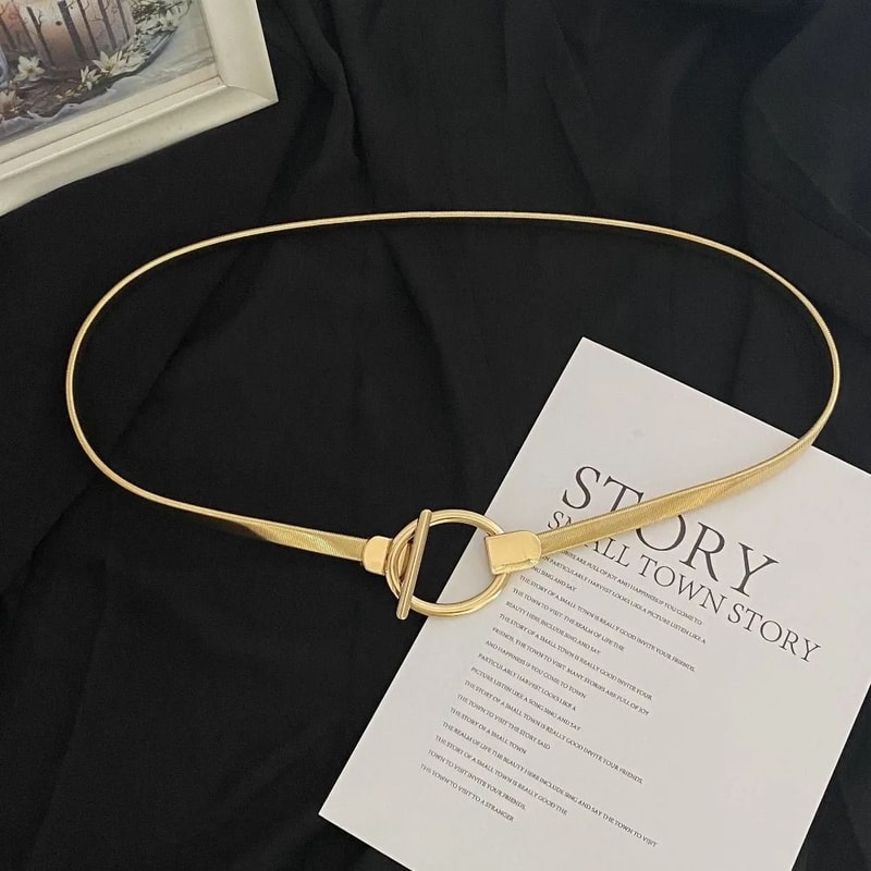Womens Luxury Elastic Gold Leaf Chain Waist Belt For Dresses Fashion Styling 0