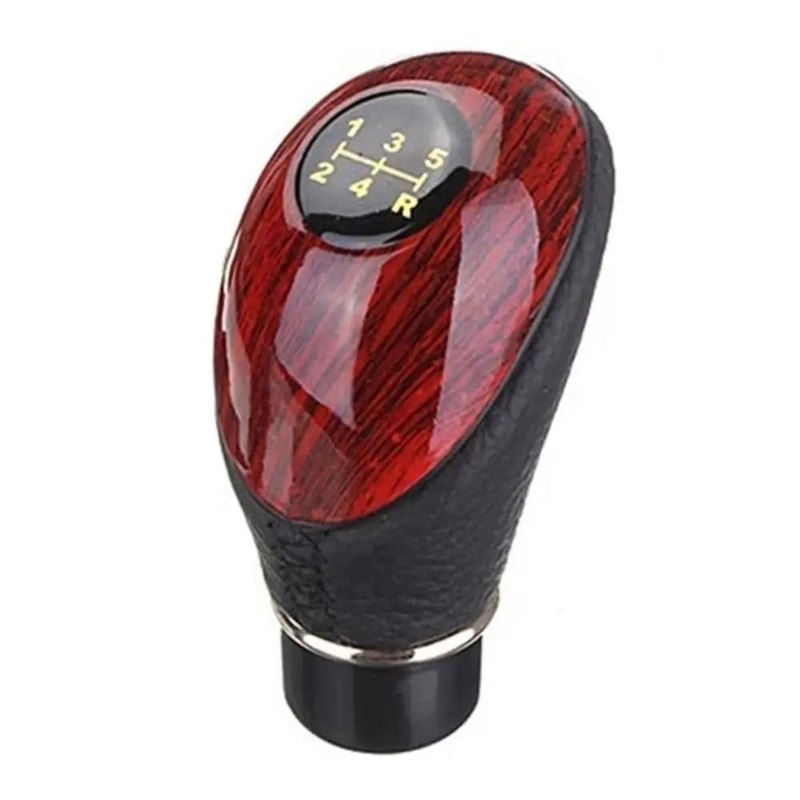 Universal Wooden PU Leather 5Speed Shift Knob For Cars Trucks 6