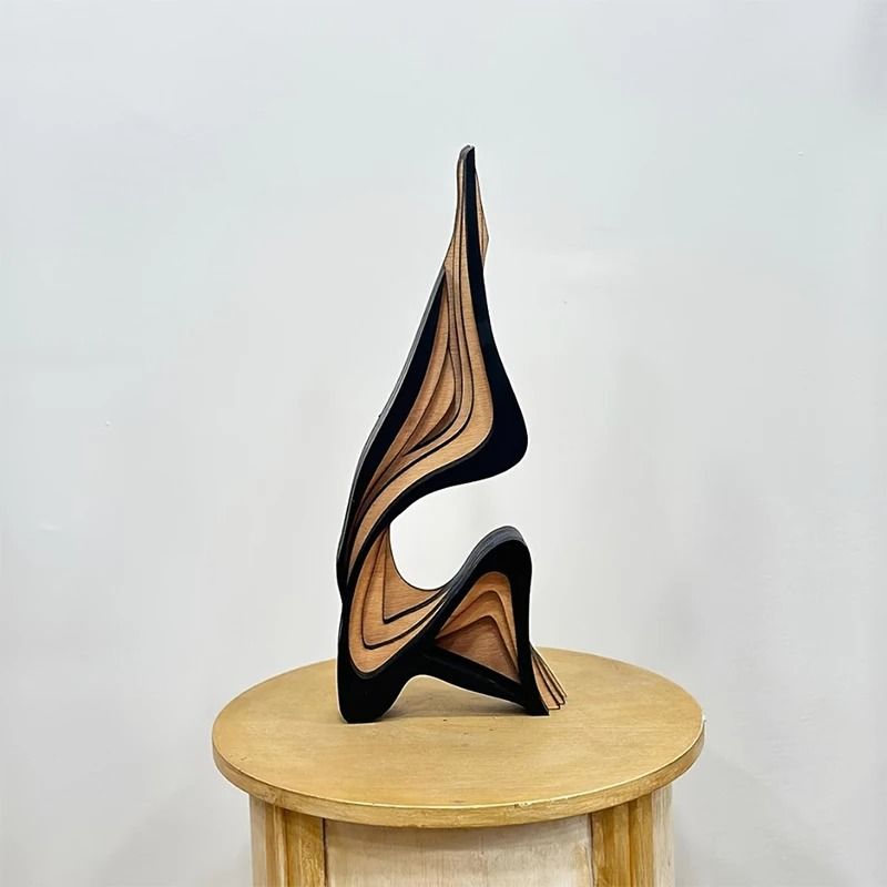 Abstract Wooden Curved Sculpture Decor For Bookshelves Desktops 2